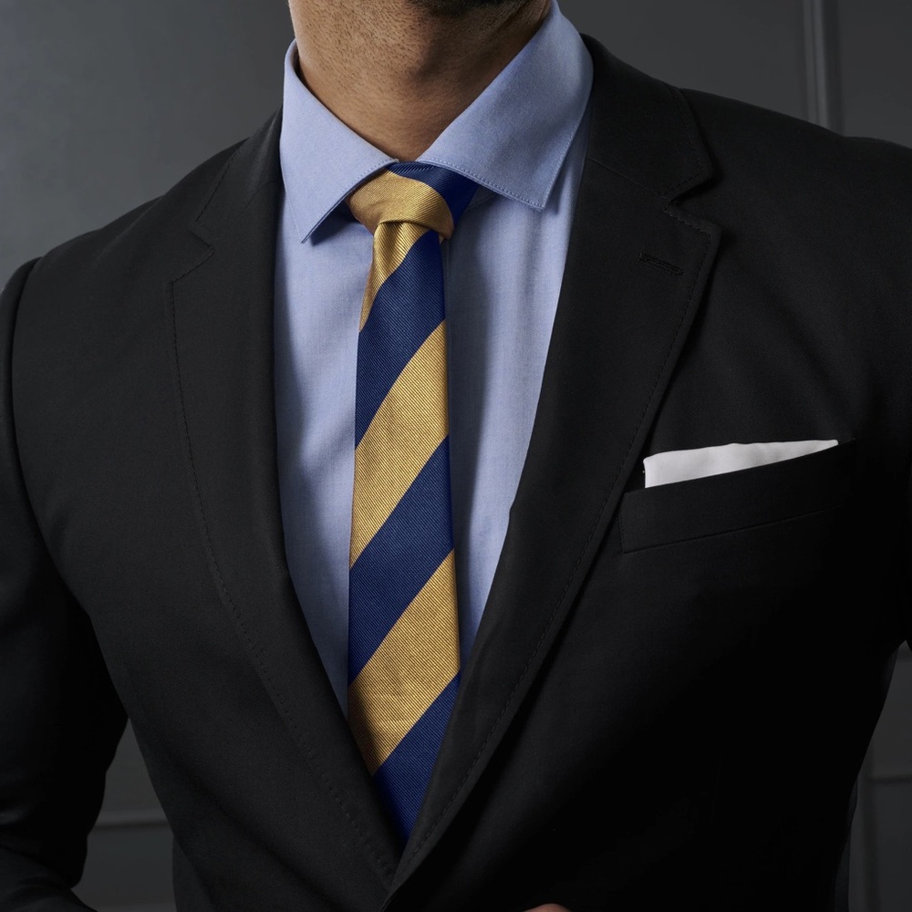 J. Crew Men’s Silk Navy and Gold Diagonal Striped Tie NWT